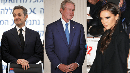 Nicolas Sarkozy (G), George W Bush (C) et Victoria Beckham devraient &ecirc;tre pr&eacute;sents pour rendre hommage &agrave; Nelson Mandela mardi 10 d&eacute;cembre 2013, &agrave; Johannesburg (Afrique du Sud). (FRANCETV INFO / AFP)