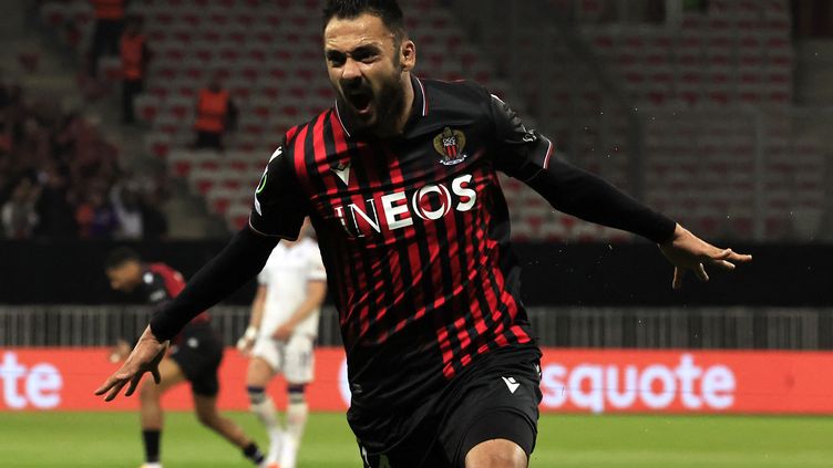 Gaëtan Laborde during the quarter-final second leg of the Europa League conference, April 20, 2023. (VALERY HACHE / AFP)