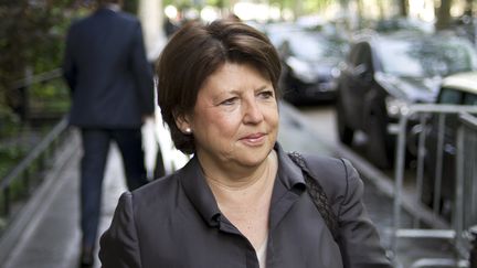 Martine Aubry le 9 mai 2012, &agrave; son arriv&eacute;e au QG de Fran&ccedil;ois Hollande, le nouveau pr&eacute;sident. (FRED DUFOUR / AFP)