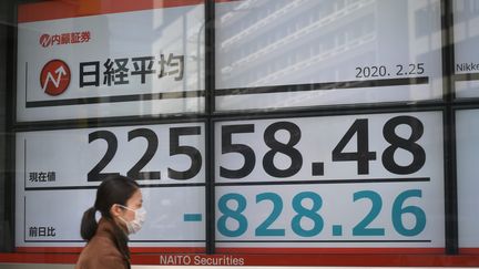 Le taux du Nikkei&nbsp;à Tokyo (Japon), le 25 février 2020. Photo d'illustration. (PHILIP FONG / AFP)