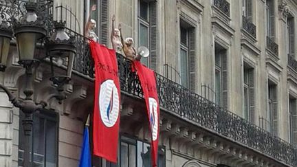 &nbsp; (Trois Femen ont interrompu à deux reprises le discours du 1er mai de Marine Le Pen à Paris © Radio France / Julien Langlet)