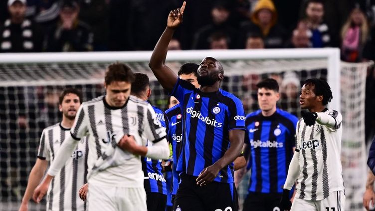 Romelu Lukaku following his goal against Juventus Turin, April 4, 2023 at the Allianz Stadium in Turin.  (MARCO BERTORELLO / AFP)