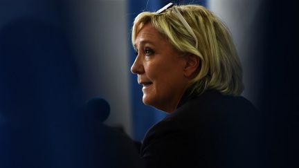 Marine Le Pen répond aux questions des journalistes à Carpentras, dans le Vaucluse, le 8 octobre 2017.  (ANNE-CHRISTINE POUJOULAT / AFP)