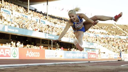 La triple sauteuse Voula Papachristou aux Championnats d'Europe d'athl&eacute;tisme &agrave; Helsinki (Finlande), le 29 juin 2012. (MATT DUNHAM / AP / SIPA)