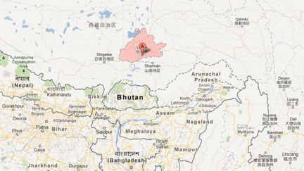 C'est la premi&egrave;re fois que des moines s'immolent par le feu &agrave; Lhassa, la capitale de la r&eacute;gion autonome du Tibet (capture d'&eacute;cran). (GOOGLE MAPS / FTVI)