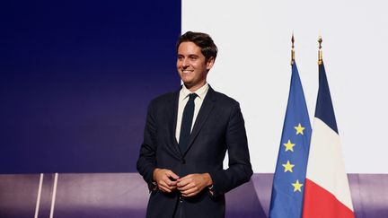 Gabriel Attal après son élection comme secrétaire général de Renaissance, le 8 décembre 2024 à Paris. (BEHROUZ MEHRI / AFP)