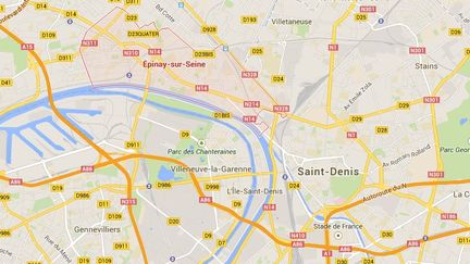 Trois policiers ont &eacute;t&eacute; bless&eacute;s apr&egrave;s avoir &eacute;t&eacute; percut&eacute;s mardi 20 janvier 2015 par des malfaiteurs qu'ils avaient pris en chasse &agrave; Epinay-sur-Seine (Seine-Saint-Denis). (GOOGLE MAPS / FRANCETV INFO )