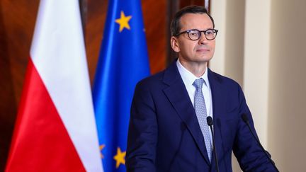 La Pologne souhaite créer "une armée qui pourra réellement dissuader l'agresseur". Photo de Mateusz Morawiecki, Premier ministre polonais, le 19 septembre 2023. (TOMASZ GZELL / PAP)