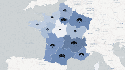 Les phénomènes aérospatiaux non identifiables ou non identifiés par le GEIPAN, à la date du 4 novembre 2015. (MATHIEU DEHLINGER / CARTODB / FRANCETV INFO)