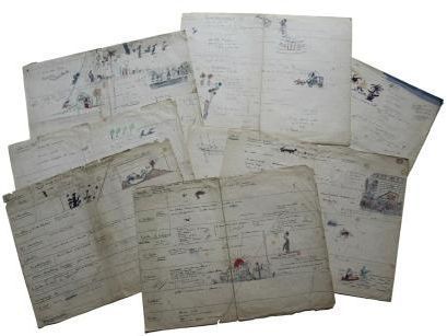 jacques prévert (1900-1977) Une partie de campagne. Le déjeuner sur l’herbe. 8 planches autographes préparatoires du scénario avec dessins originaux. 1936 ; 8 feuillets in-folio.
 (DR)