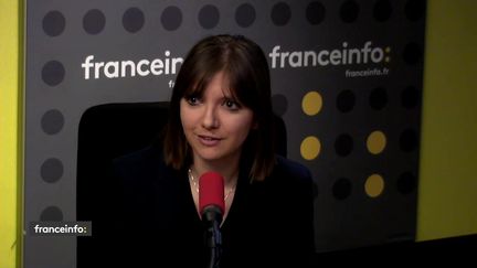 La députée LREM des Yvelines,&nbsp;Aurore Bergé dans le studio de franceinfo, le 16 avril 2018. (FRANCEINFO / RADIOFRANCE)