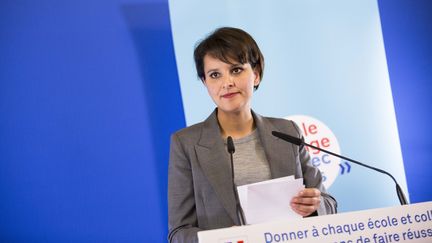 La ministre de l'Education nationale, Najat Vallaud-Belkacem, le 17 d&eacute;cembre 2014, lors d'une conf&eacute;rence de presse sur la nouvelle carte de l'&eacute;ducation prioritaire, &agrave; Paris. (  MAXPPP)