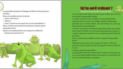 détaille une légende africaine tout en l’expliquant. En octobre, on découvre l’histoire de la grenouille Issora qui chante de l’opéra et sauve sa tribu grâce à sa voix.
 (Bulles )