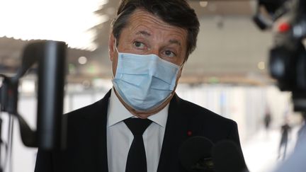 Christian Estrosi, le 7 mai 2021, lors d'une conférence de presse à Nice.&nbsp; (ERIC OTTINO / MAXPPP)