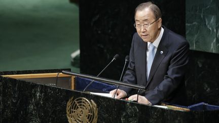 Le secr&eacute;taire g&eacute;n&eacute;ral de l'ONU, Ban Ki-moon, le 21 avril 2015 &agrave; New York. (BILGIN S. SASMAZ / ANADOLU AGENCY / AFP)