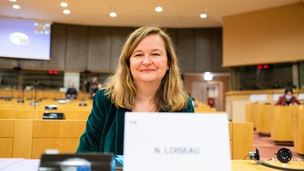 La députée européenne Nathalie Loiseau au Parlement européen à Bruxelles le 1er mars 2021. (MARTIN BERTRAND / HANS LUCAS)