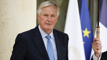 Michel Barnier, le nouveau Premier ministre, à l'issue de son premier conseil des ministres, le 23 septembre 2024. (HENRI SZWARC / XINHUA / MAXPPP)