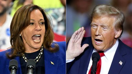 La candidate démocrate Kamala Harris (à gauche) et le candidat républicain Donald Trump. (DAVID BECKER,KAMIL KRZACZYNSKI / AFP)