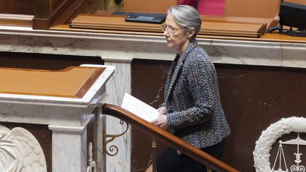 La Première ministre, Elisabeth Borne, annonce le recours au 49.3 sur la réforme des retraites, à l'Assemblée nationale, le 16 mars 2023. (VINCENT ISORE / MAXPPP)