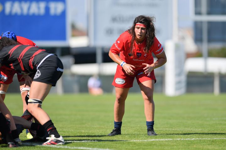 Clara Joyeux, lors de la demi-finale d'Elite, le 12 juin 2021, face au Stade toulousain.&nbsp; (DANIEL VAQUERO/SIPA)