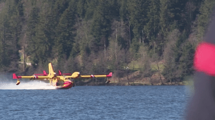 Un Canadair plonge vers le lac de Gérardmer (Vosges). (FRANCE 3)