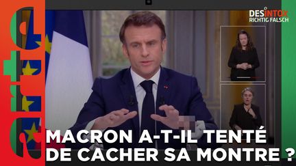 Désintox. Non, Emmanuel Macron n'a pas tenté de cacher sa montre à 80 000€ au JT de 13h. (ARTE/2P2L)