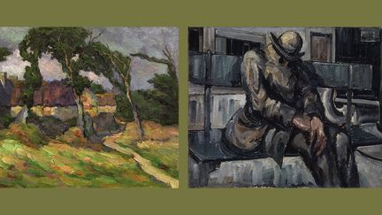 A gauche, Mary Piriou (Morlaix, 1881 ; Paris, 1956), "Chaumières au Pouldu", 1920 - A droite, Pierre de Belay (Quimper, 1890 ; Ostende, 1947), "Le Pauvre", 1926 (MUSEE DE PONT-AVEN)