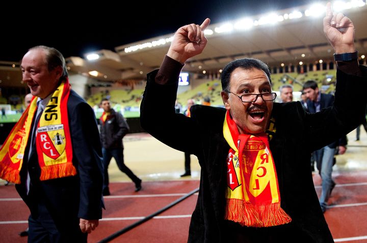 Le pr&eacute;sident du RC Lens, Gervais Martel (&agrave; gauche), et l'actionnaire principal du club, Hafiz Mammadov, le 26 mars 2014 &agrave; Monaco. (  MAXPPP)