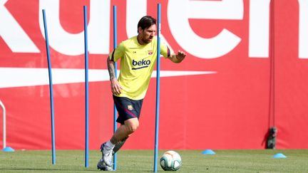 Lionel Messi lors d'une séance d'entraînement, le 8 mai 2020 (MIGUEL RUIZ / AFP)