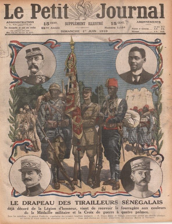 Hommage aux troupes coloniales avec les figures de Mangin et Marchand, Faidherbe et Diagne. (Le Petit journal / RetroNews-BnF / BnF-Partenariats)