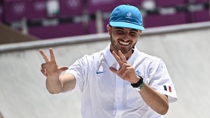 Vincent Milou, skateur aux Jeux olympiques de Tokyo, le 25 juillet 2021. Le landais a participé pour la première fois à des JO. (JEFF PACHOUD / AFP)