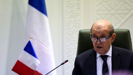 Jean-Yves Le Drian, ministre des Affaires étrangères, le 16 novembre 2017, à Riyad (Arabie saoudite). (FAYEZ NURELDINE / AFP)