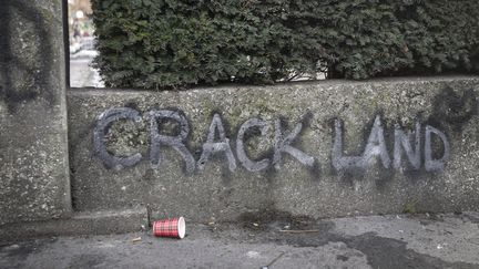 Une inscription taguée sur un mur du quartier de la porte de la Villette, à Paris, le 24 janvier 2022.&nbsp; (GEOFFROY VAN DER HASSELT / AFP)