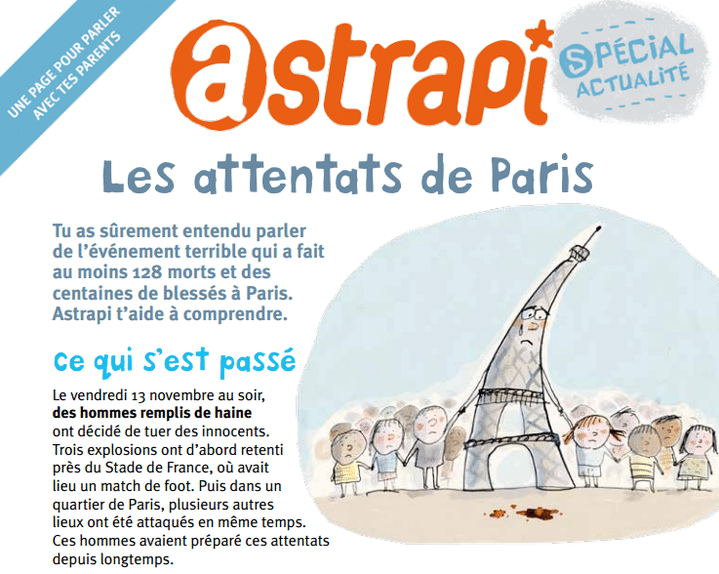 Un extrait du document réalisé par le magazine "Astrapi", pour expliquer aux enfants les attentats de Paris du 13 novembre 2015. (ASTRAPI / BAYARD PRESSE)