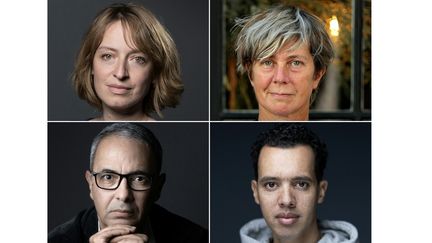 Photographies (de gauche à droite) des écrivains Hélène Gaudy, Sandrine Collette, Kamel Daoud et Gael Faye, les quatre derniers finalistes du prix littéraire français Goncourt décerné le 4 novembre 2024 (JOEL SAGET,THOMAS COEX / AFP)