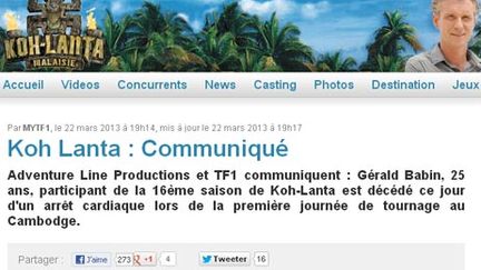 &nbsp; (Capture d'écran du site de TF1)