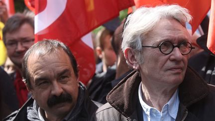 &nbsp; (Philippe Martinez (CGT) et Jean-Claude Mailly (FO), le 28 avril. © MaxPPP)