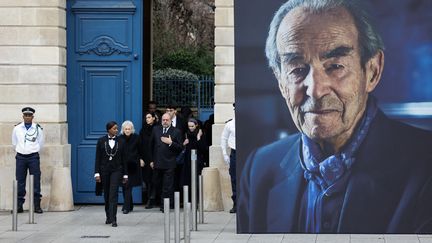 L'hommage national rendu à Robert Badinter a eu lieu place Vendôme à Paris, le 14 février 2024. (LUDOVIC MARIN / POOL)