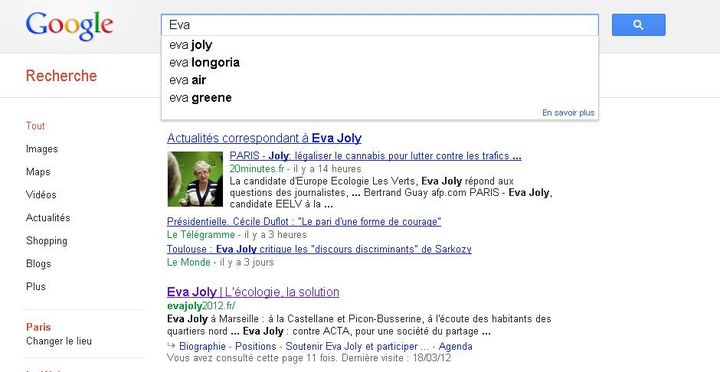 Quand "Eva Joly" arrive devant "Eva Longoria". (DR)