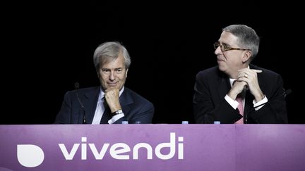 Assemblée générale de l'entreprise Vivendi le 19 avril 2018, avec Vincent Bolloré, le patron du groupe. (VINCENT ISORE / MAXPPP)