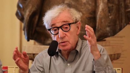 Woody Allen le 2 juillet 2019 à Milan, lors de la conférence de presse de présentation de l'opéra "Gianni Schicchi" de Puccini dont il signe la mise en scène à la Scala (MATTEO BAZZI / ANSA / MaxPPP)