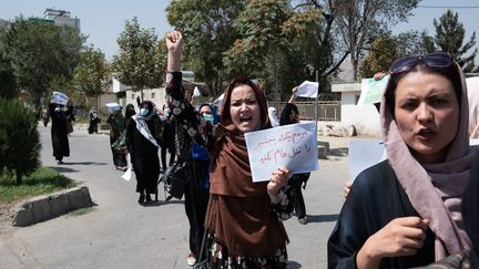 Des femmes Afghanes manifestent à Kaboul le 7 septembre 2021 (ADRIEN VAUTIER / LE PICTORIUM / MAXPPP)