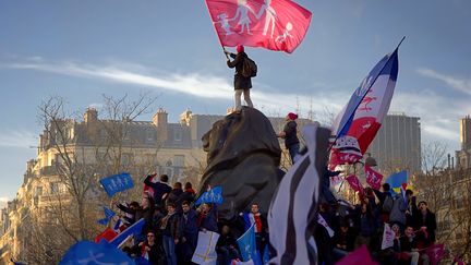 Des sympathisants de la "Manif pour tous" à Paris, le 2 février 2014. (ERIC FEFERBERG / AFP)