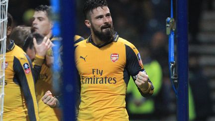 Olivier Giroud, l'attaquant d'Arsenal, buteur en Cup face à Preston North End. (LINDSEY PARNABY / AFP)