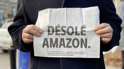 Une manifestation anti Amazon a eu lieu jeudi 5 novembre à Colmar dans le Haut-Rhin.&nbsp; (VANESSA MEYER / MAXPPP)