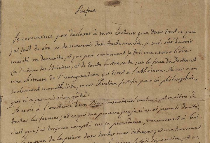 Giacomo Casanova,  préface d’Histoire de ma vie
 (BnF, département des Manuscrits)