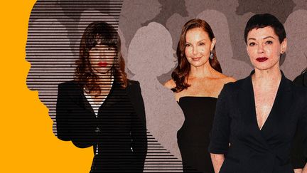 De nombreuses actrices et&nbsp;anciennes collaboratrices, des mannequins et des anonymes, ont mis en cause&nbsp;Harvey Weinstein dans les médias et sur les réseaux sociaux depuis 2018. (JESSICA KOMGUEN / FRANCEINFO)