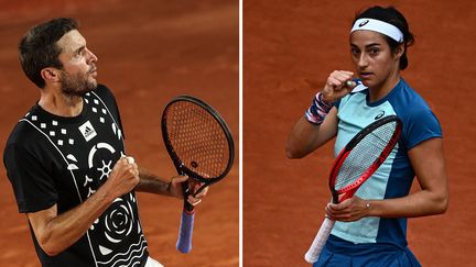 Gilles Simon et Caroline Garcia lors du premier tour à Roland-Garros, le 24 mai 2022 à Paris. (AFP)