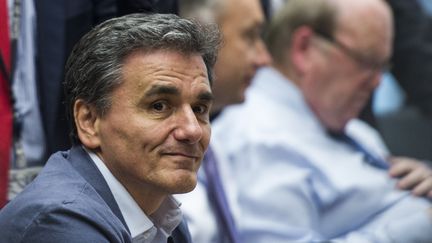 Le ministre grec des Finances,&nbsp;Euclide Tsakalotos, le 11 juillet 2015, lors d'un sommet extraordinaire de l'Eurogroupe &agrave; Bruxelles (Belgique). (JOHN MACDOUGALL / AFP)