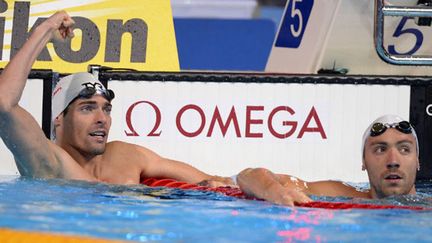 Camille Lacourt, nouveau champion du monde du 50m dos, devant Jérémy Stravius, 2e à égalitéé avec Matt Grevers